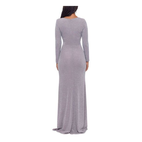 BETSY & ADAM Womens Gray At Hi-lo Hem Long Sleeve Full-Length Formal Dress 4 - Picture 2 of 4
